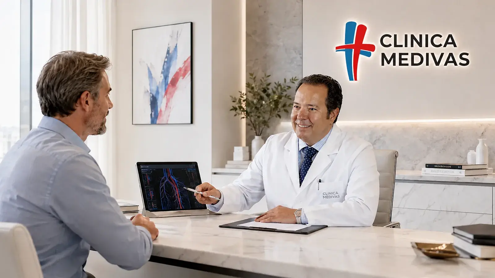 Dr. Agustín Arroyo Bielsa atendiendo una consulta de Aneurisma de aorta en Clínica Medivás Madrid