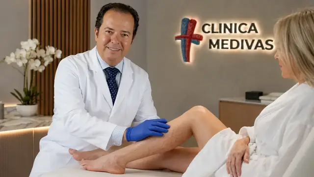 Arañas vasculares en Madrid | Clínica Medivás Dr. Agustín Arroyo Bielsa atendiendo una consulta de Arañas vasculares en Clínica Medivás Madrid