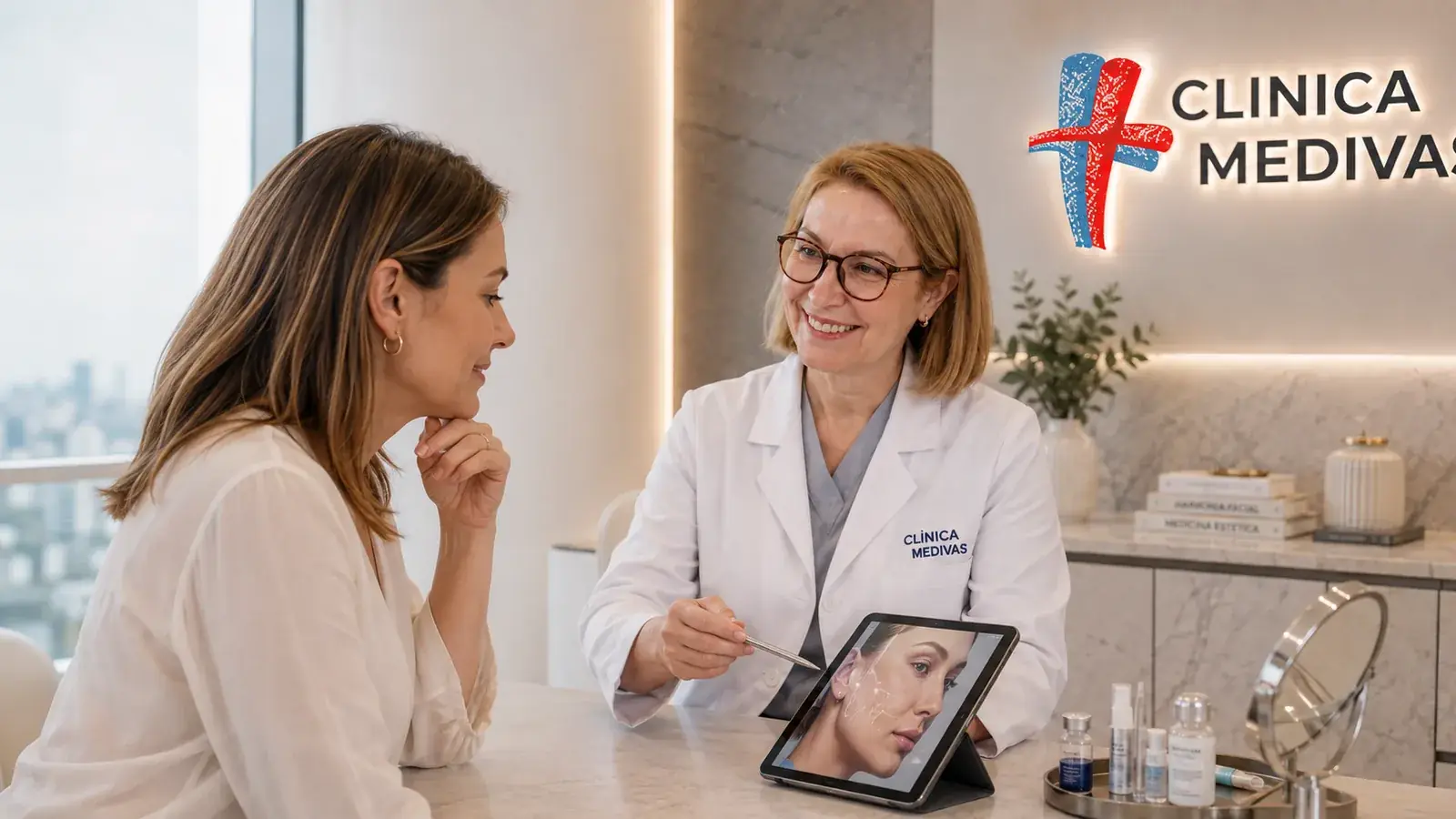 Buccal fat removal in Madrid | Clínica Medivás Team de Cosmetic Surgery de Clínica Medivás seeing a patient for buccal fat removal at Clínica Medivás Madrid