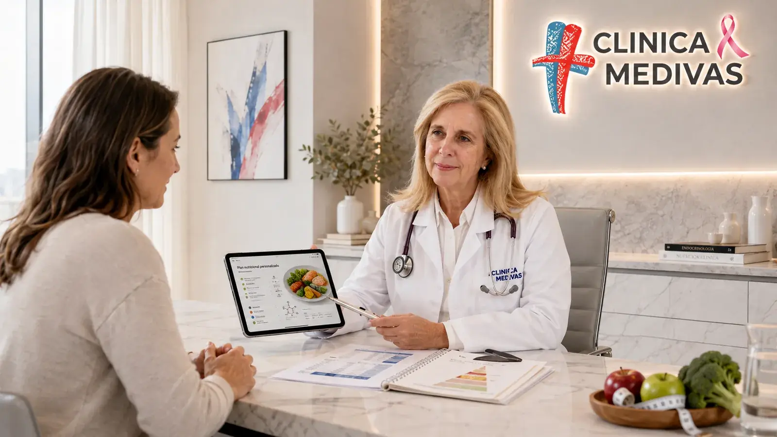 Dra. Sharona Azriel seeing a patient for endocrinology and nutrition at Clínica Medivás Madrid