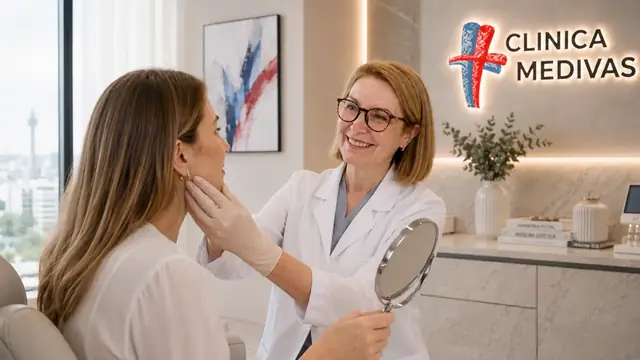 Flacidez facial en Madrid | Clínica Medivás Dra. Paloma Tejero atendiendo una consulta de Flacidez facial en Clínica Medivás Madrid