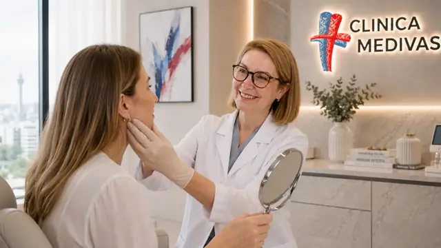 Hilos tensores en Madrid | Clínica Medivás Dra. Paloma Tejero atendiendo una consulta de Hilos tensores en Clínica Medivás Madrid