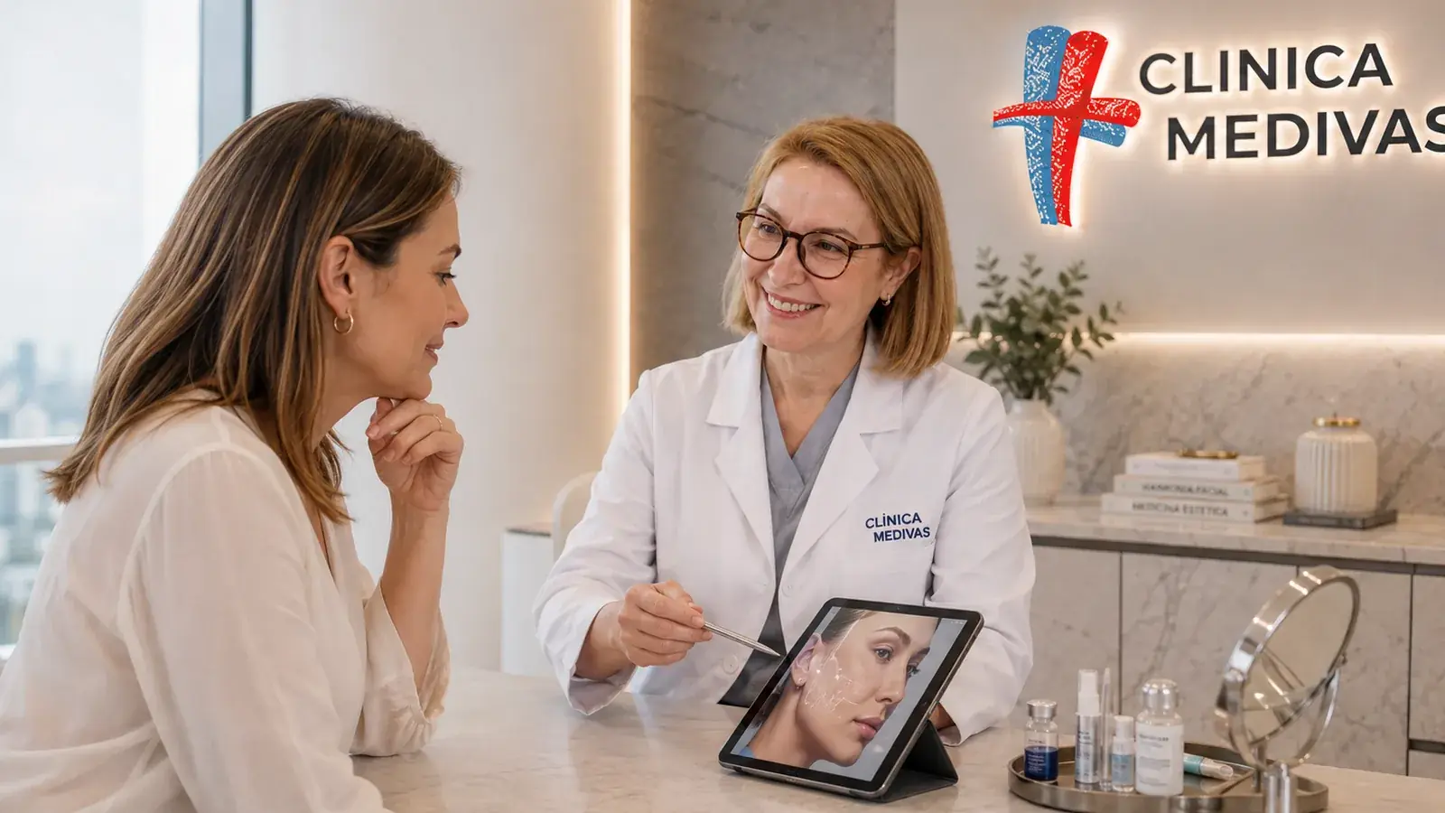 Team de Cosmetic Surgery de Clínica Medivás seeing a patient for arm lift at Clínica Medivás Madrid