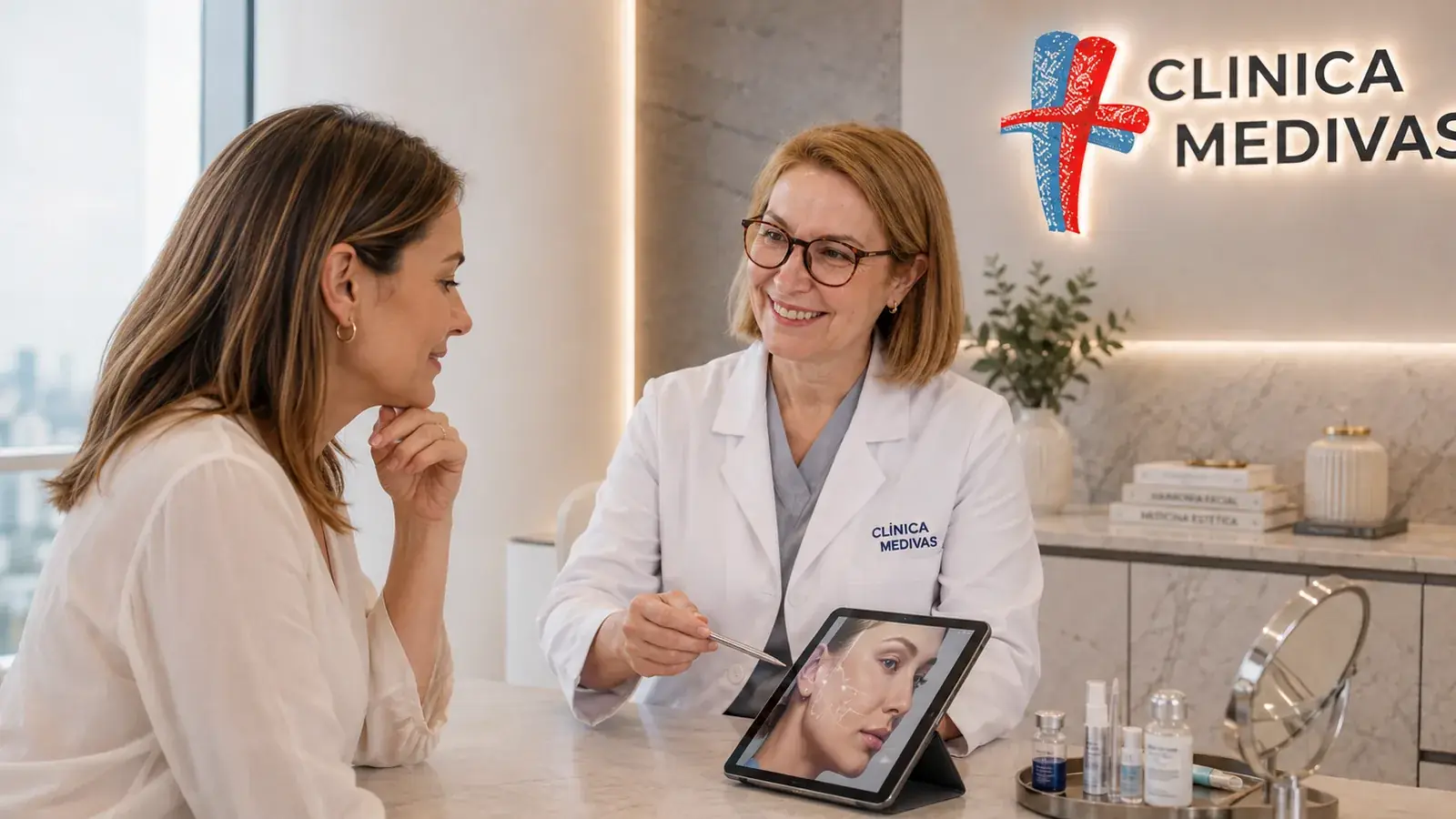 Facelift in Madrid | Clínica Medivás Team de Cosmetic Surgery de Clínica Medivás seeing a patient for facelift at Clínica Medivás Madrid