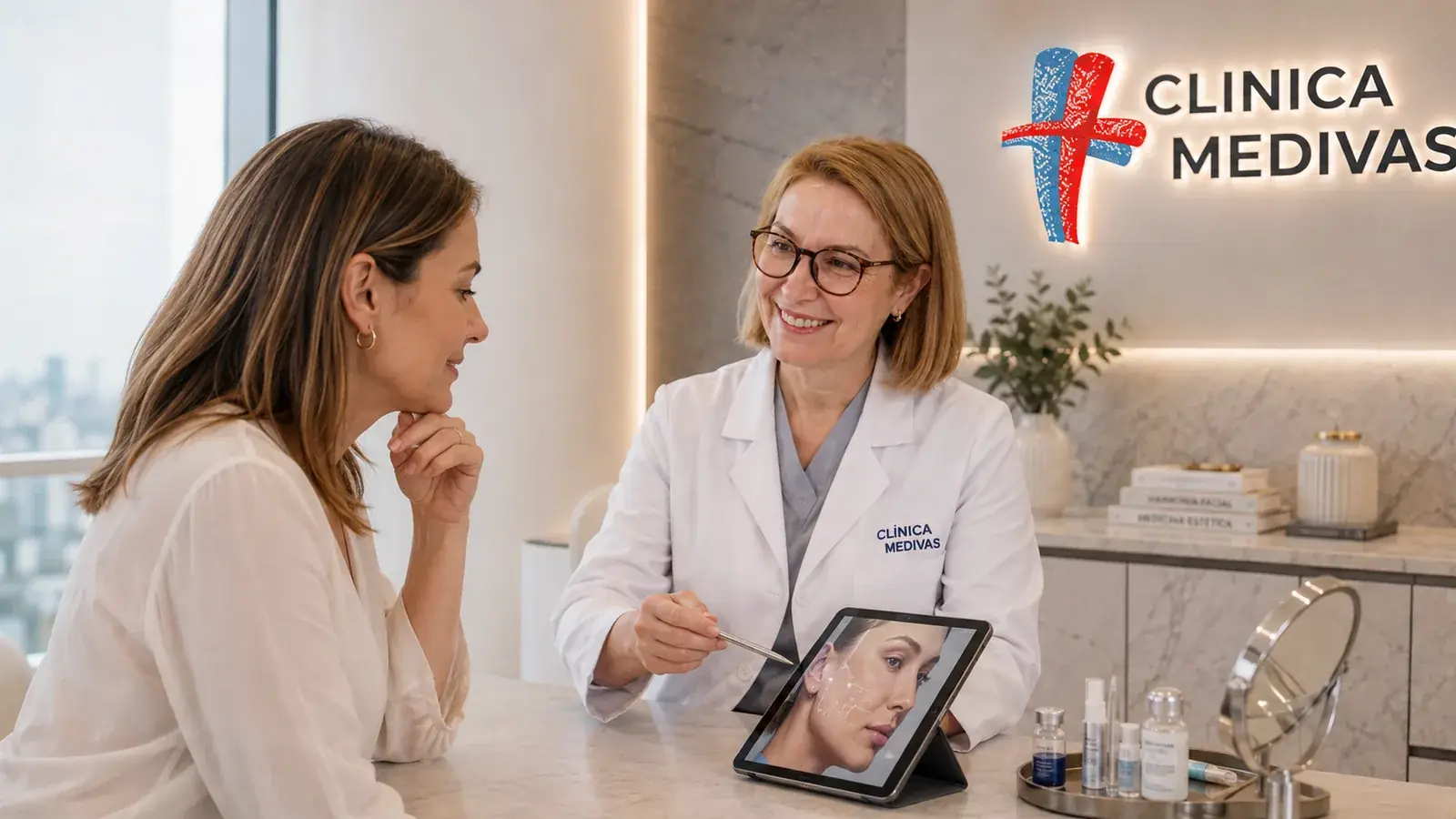 Team de Cosmetic Surgery de Clínica Medivás seeing a patient for hd liposculpture at Clínica Medivás Madrid