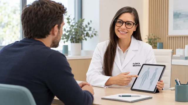 Dra. Patricia Barbero in a consultation about localized fat treatment at Clínica Medivás Madrid