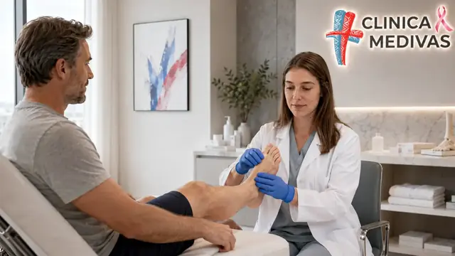 Podiatry in Madrid | Clínica Medivás Celia Amorós Nistal seeing a patient for podiatry at Clínica Medivás Madrid