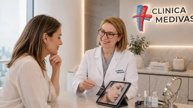 Prótesis de Bíceps en Madrid | Clínica Medivás Equipo de Cirugía Estética de Clínica Medivás atendiendo una consulta de Prótesis de Bíceps en Clínica Medivás Madrid