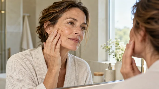 Facial dark spots after summer: assessing each case | Clínica Medivás Madrid Woman looking at facial dark spots after summer in a mirror